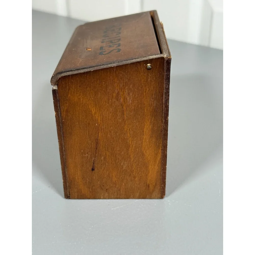 Vintage Wood Recipe Box Rooster Metal Emblem Farmhouse Primitive Kitchen Decor
